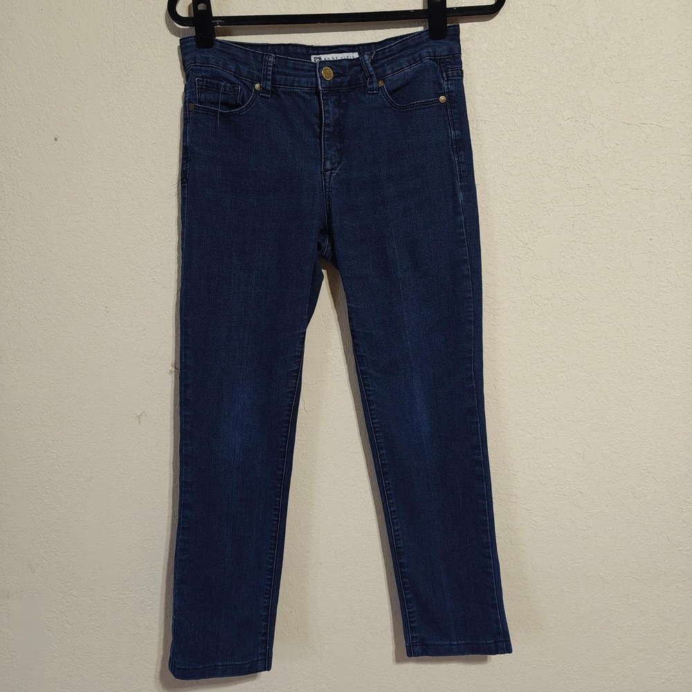 Anne Klein Jeans Womens 4 Blue Slim Straight High Waisted Gold Detail Denim